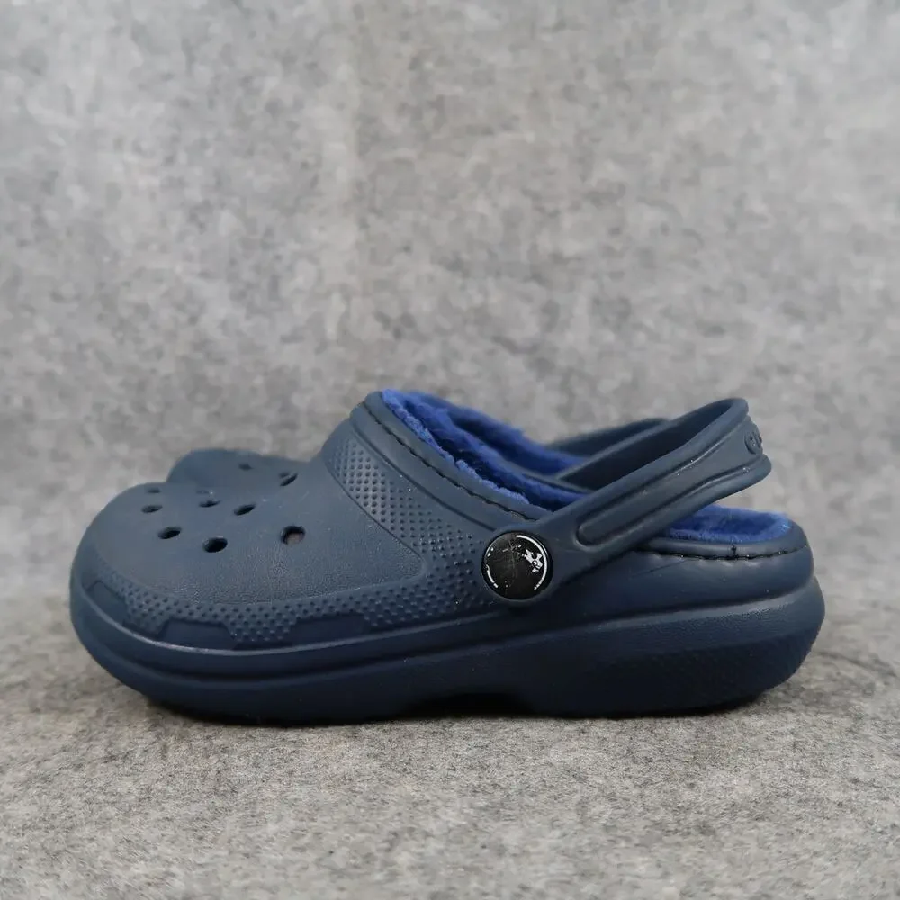 Crocs Shoes Kids Child 13 Clogs Slip On Faux Fur Lined Classic Blue Heel Strap